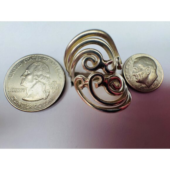 Estate Vintage 925 Sterling Silver Triple Swirl Statement Ring Size 7, 8.2g - Picture 6 of 10